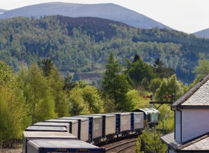 Ord Ban and Creag Dubh form an impressive backdrop for 66417 at Aviemore