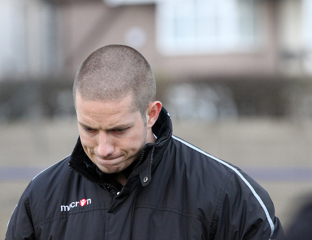 Gary Meakin looks pensive during the 3-0 defeat by Hampton & Richmond