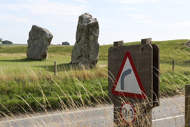 The Gate Stones and a Modern Road Sign at Avebury.