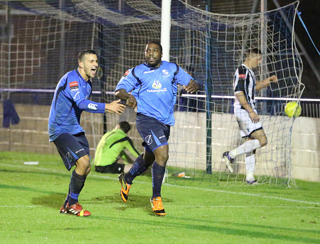 Ahmet and Leon - two goals each - celebrate in injury time.
