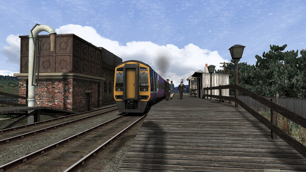 Northern Rail class 158, 158839, calls at Loch Skerrow with a service from Newcastle to Stranraer - Loch Skerrow Halt is only open for the summer timetable period and trains stop on request