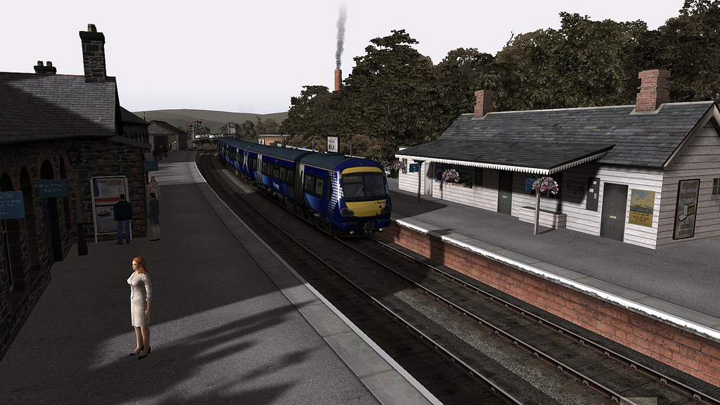 A Scotrail class 170, 170434, calls at Dalbeattie with a Kirkcudbright to Carlisle service.
