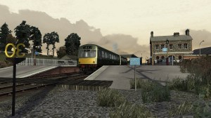 A met-Camm dmu stands ready to depart Castle Douglas with an evening service for Kirkcudbright