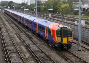 First of the new rebuilds, 458531, stands in the sidings at Clapham Junction on a weekend.