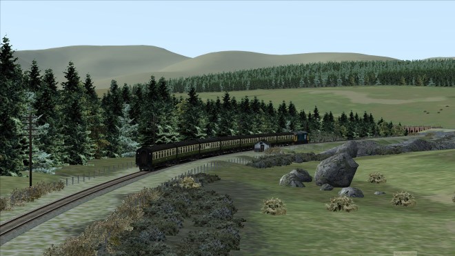 37421 descending towards Little Water of Fleet in Dumfries & Galloway (Railworks Screenshot).